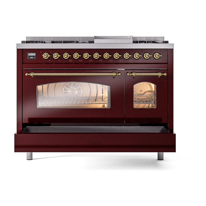 ILVE 48" Nostalgie II Dual Fuel Range with 8 Sealed Burners and Griddle - UP48FNMP