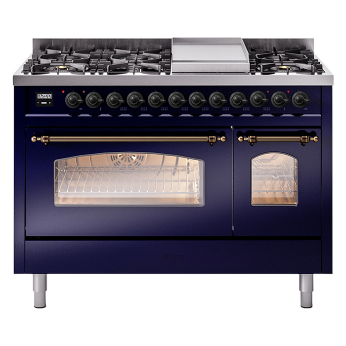 ILVE 48" Nostalgie II Dual Fuel Range with 8 Sealed Burners and Griddle - UP48FNMP