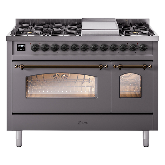 ILVE 48" Nostalgie II Dual Fuel Range with 8 Sealed Burners and Griddle - UP48FNMP