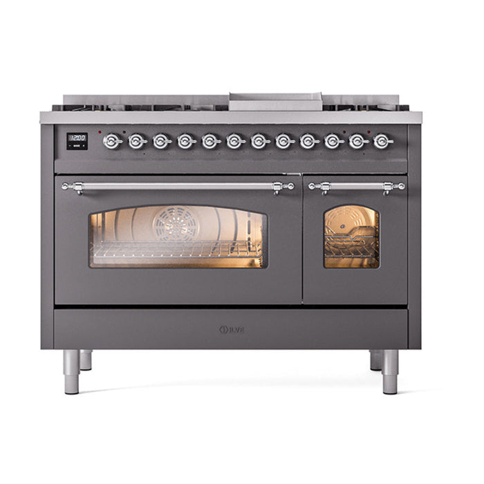 ILVE 48" Nostalgie II Dual Fuel Range with 8 Sealed Burners and Griddle - UP48FNMP