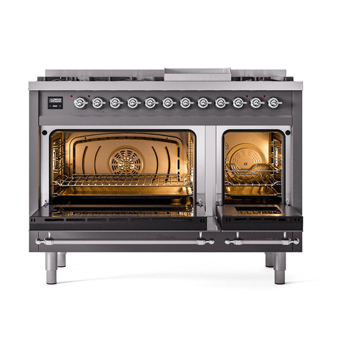 ILVE 48" Nostalgie II Dual Fuel Range with 8 Sealed Burners and Griddle - UP48FNMP