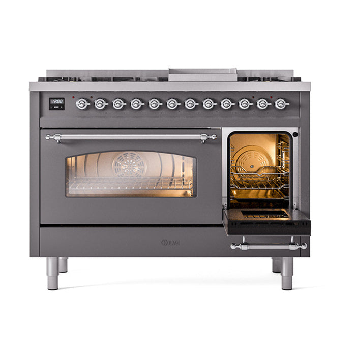 ILVE 48" Nostalgie II Dual Fuel Range with 8 Sealed Burners and Griddle - UP48FNMP