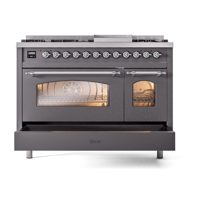 ILVE 48" Nostalgie II Dual Fuel Range with 8 Sealed Burners and Griddle - UP48FNMP