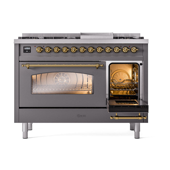 ILVE 48" Nostalgie II Dual Fuel Range with 8 Sealed Burners and Griddle - UP48FNMP