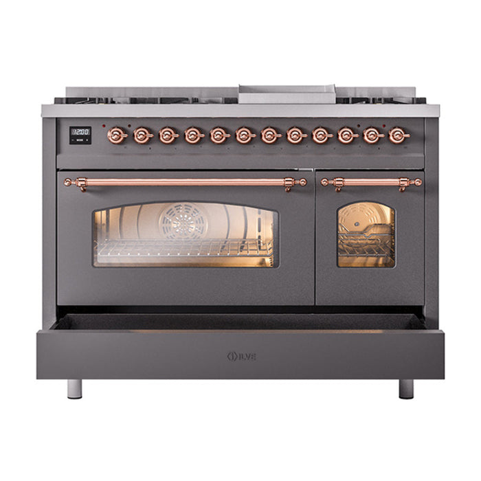 ILVE 48" Nostalgie II Dual Fuel Range with 8 Sealed Burners and Griddle - UP48FNMP