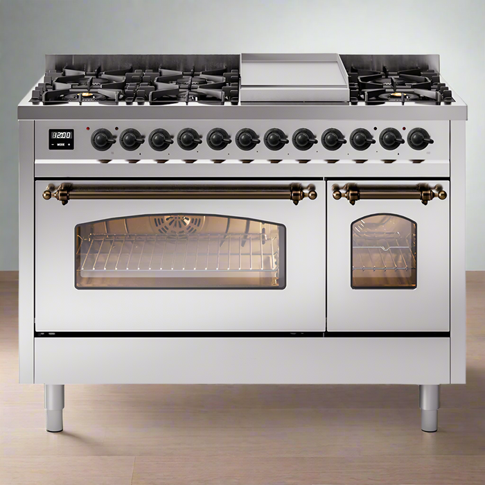 ILVE 48" Nostalgie II Dual Fuel Range with 8 Sealed Burners and Griddle - UP48FNMP