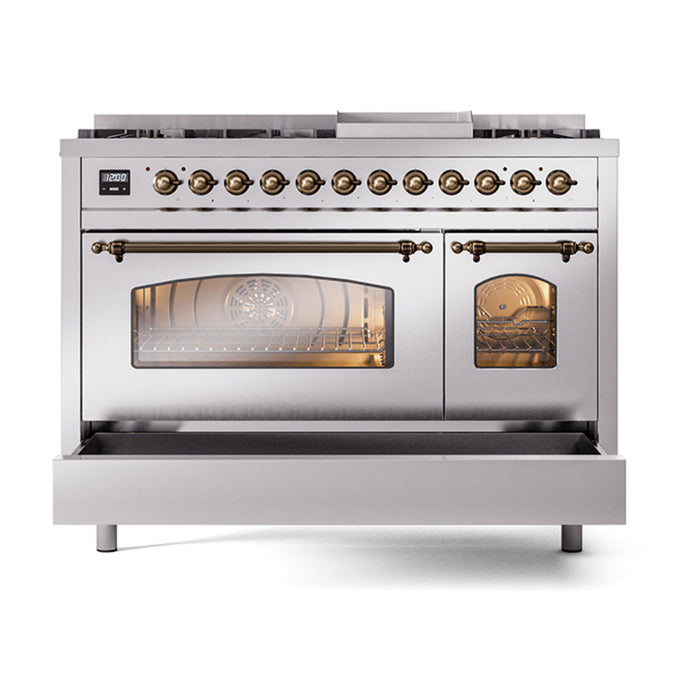 ILVE 48" Nostalgie II Dual Fuel Range with 8 Sealed Burners and Griddle - UP48FNMP