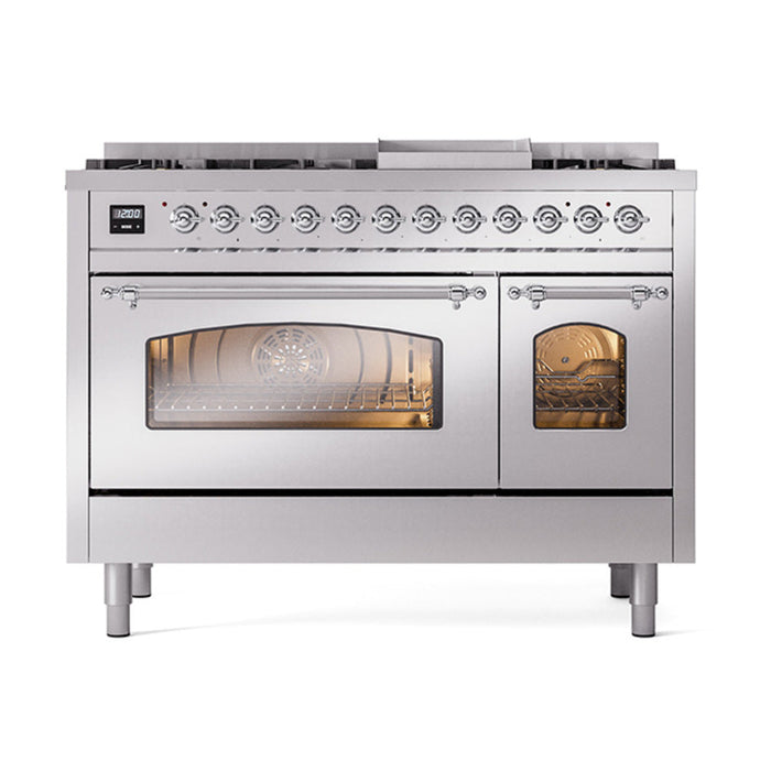 ILVE 48" Nostalgie II Dual Fuel Range with 8 Sealed Burners and Griddle - UP48FNMP