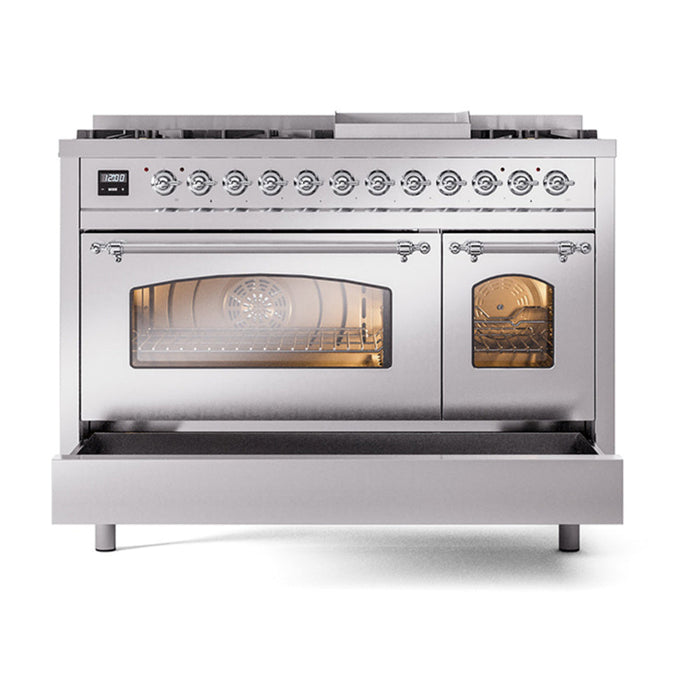 ILVE 48" Nostalgie II Dual Fuel Range with 8 Sealed Burners and Griddle - UP48FNMP