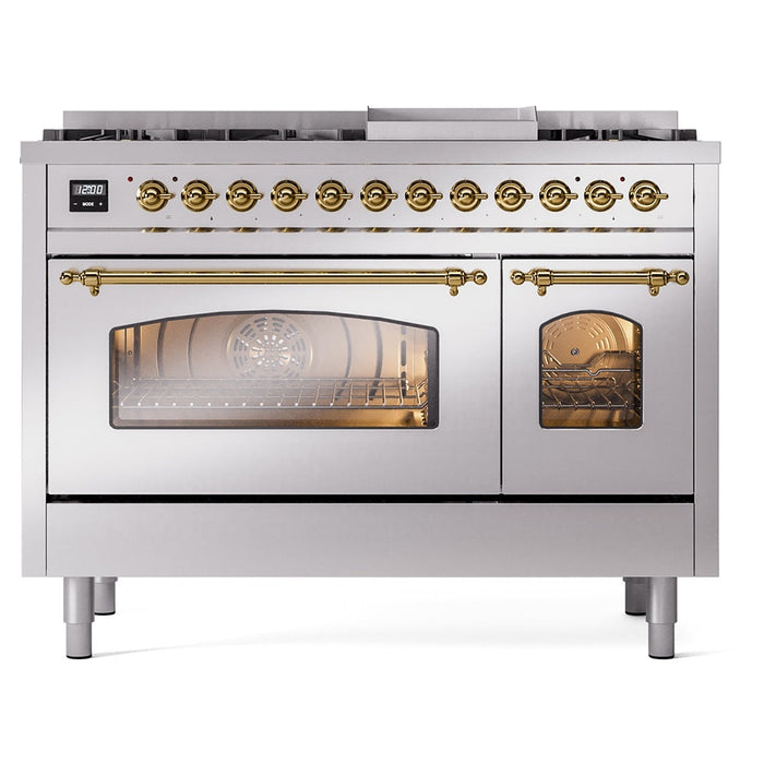 ILVE 48" Nostalgie II Dual Fuel Range with 8 Sealed Burners and Griddle - UP48FNMP