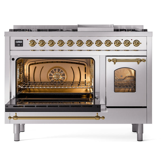 ILVE 48" Nostalgie II Dual Fuel Range with 8 Sealed Burners and Griddle - UP48FNMP