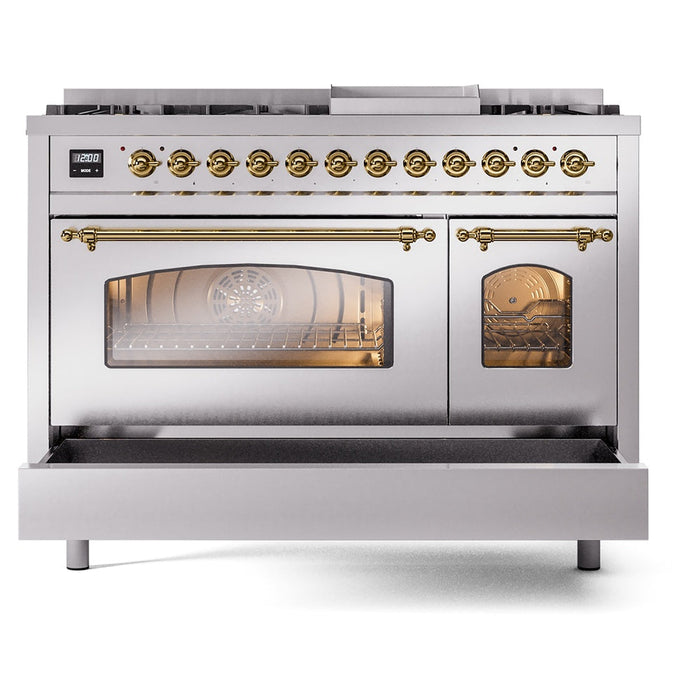 ILVE 48" Nostalgie II Dual Fuel Range with 8 Sealed Burners and Griddle - UP48FNMP