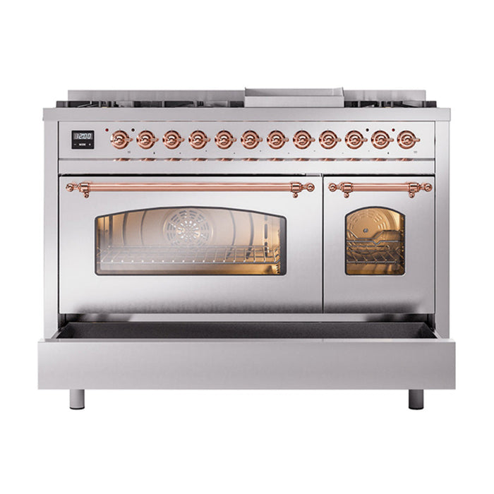 ILVE 48" Nostalgie II Dual Fuel Range with 8 Sealed Burners and Griddle - UP48FNMP