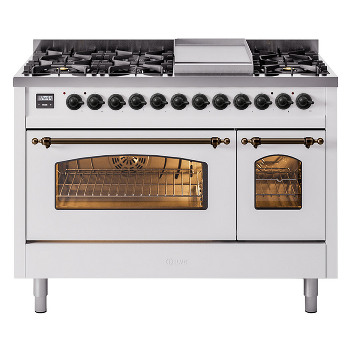 ILVE 48" Nostalgie II Dual Fuel Range with 8 Sealed Burners and Griddle - UP48FNMP