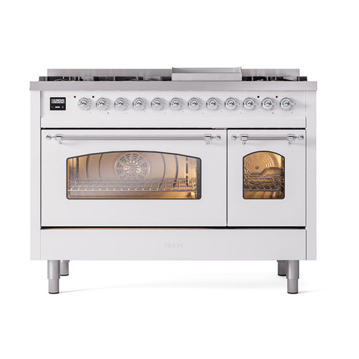 ILVE 48" Nostalgie II Dual Fuel Range with 8 Sealed Burners and Griddle - UP48FNMP