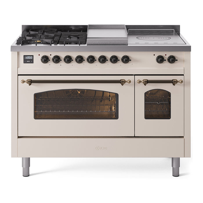 ILVE Nostalgie II 48 inch Dual Fuel Range (5 Sealed Burners + Griddle + French Top) - UP48FSNMP