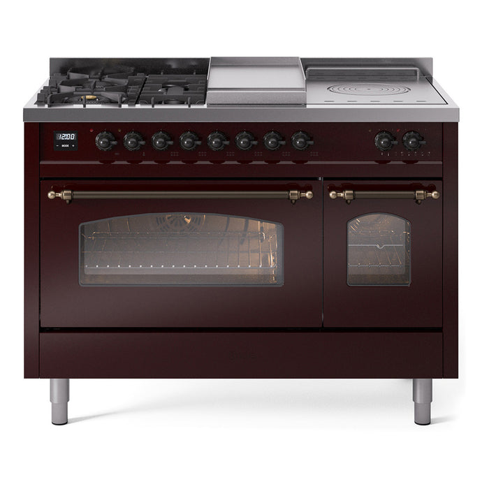 ILVE Nostalgie II 48 inch Dual Fuel Range (5 Sealed Burners + Griddle + French Top) - UP48FSNMP