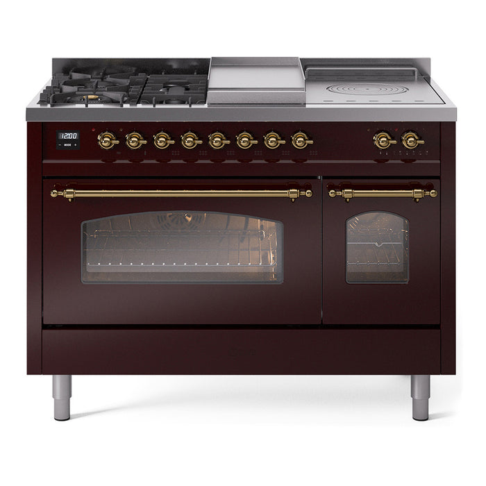 ILVE Nostalgie II 48 inch Dual Fuel Range (5 Sealed Burners + Griddle + French Top) - UP48FSNMP
