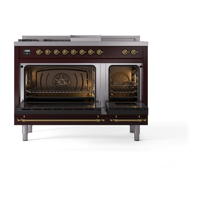 ILVE Nostalgie II 48 inch Dual Fuel Range (5 Sealed Burners + Griddle + French Top) - UP48FSNMP