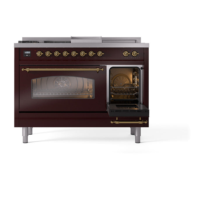 ILVE Nostalgie II 48 inch Dual Fuel Range (5 Sealed Burners + Griddle + French Top) - UP48FSNMP