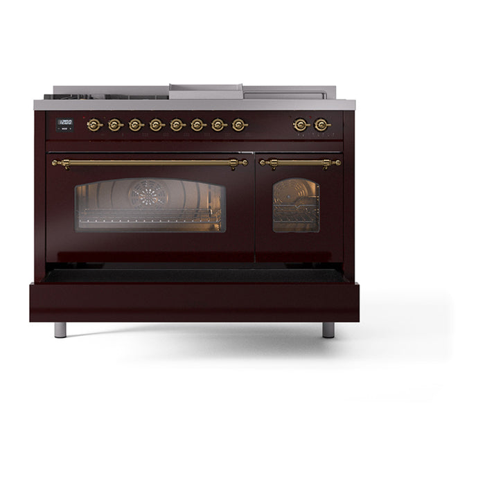 ILVE Nostalgie II 48 inch Dual Fuel Range (5 Sealed Burners + Griddle + French Top) - UP48FSNMP