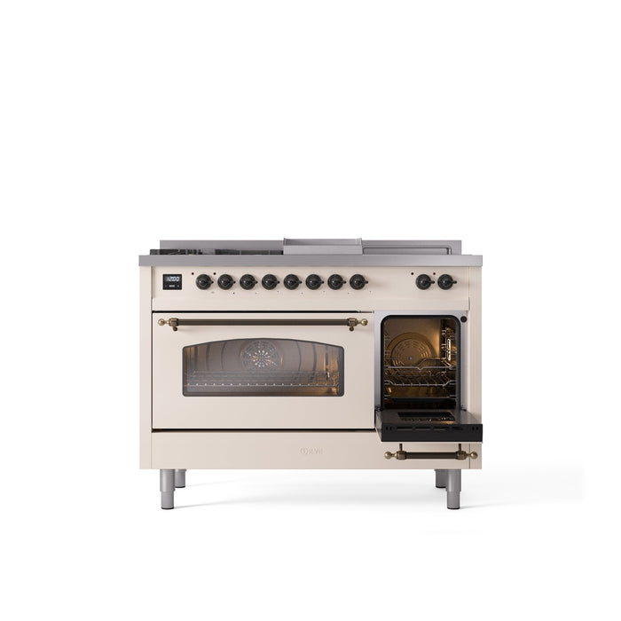 ILVE Nostalgie 48" Dual Fuel Range with 5 Sealed Burners Griddle French Top Triple Glass Door - UP48FSNMP