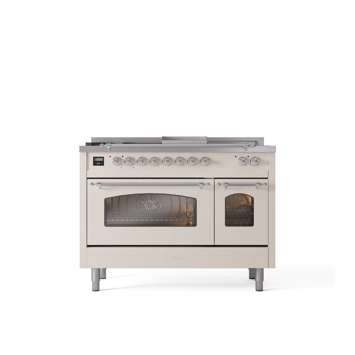 ILVE Nostalgie 48" Dual Fuel Range with 5 Sealed Burners Griddle French Top Triple Glass Door - UP48FSNMP