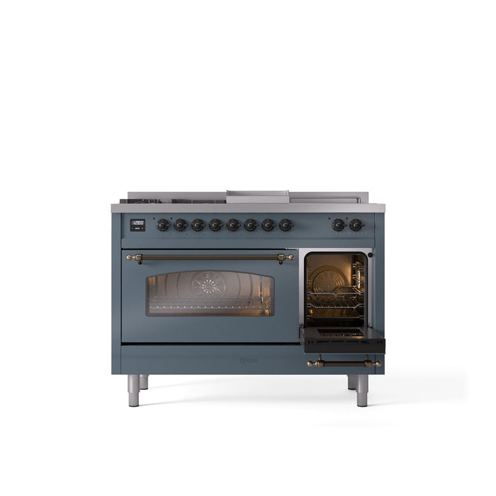 ILVE Nostalgie 48" Dual Fuel Range with 5 Sealed Burners Griddle French Top Triple Glass Door - UP48FSNMP