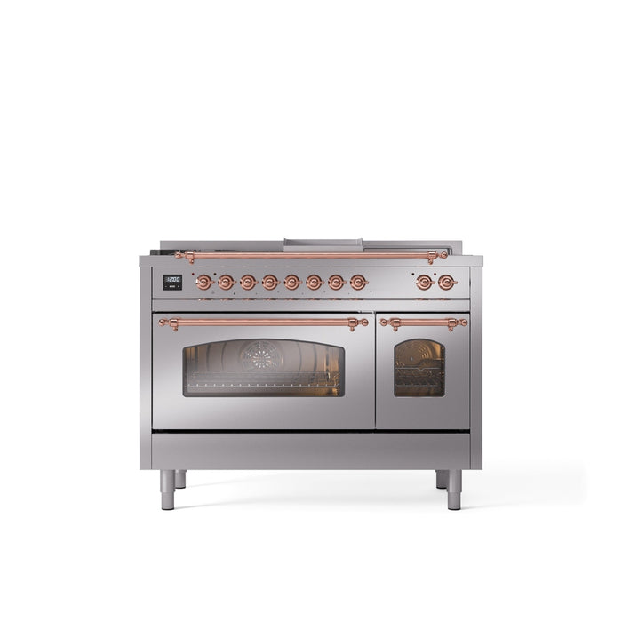 ILVE Nostalgie 48" Dual Fuel Range with 5 Sealed Burners Griddle French Top Triple Glass Door - UP48FSNMP