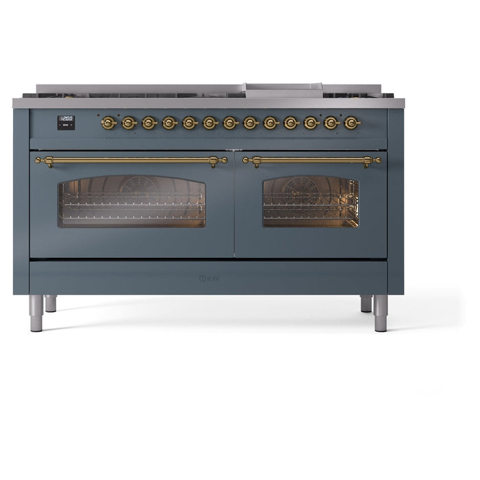 ILVE Nostalgie II 60" Dual Fuel Range with 9 Sealed Burners + Griddle + Triple Glass Door - UP60FNMP