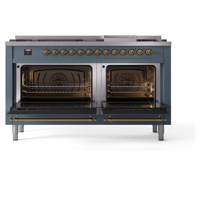 ILVE Nostalgie II 60" Dual Fuel Range with 9 Sealed Burners + Griddle + Triple Glass Door - UP60FNMP