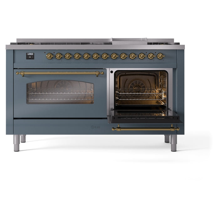 ILVE Nostalgie II 60" Dual Fuel Range with 9 Sealed Burners + Griddle + Triple Glass Door - UP60FNMP