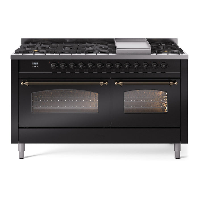 ILVE Nostalgie II 60" Dual Fuel Range with 9 Sealed Burners + Griddle + Triple Glass Door - UP60FNMP