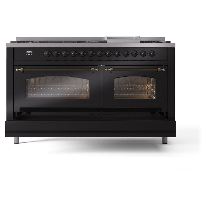 ILVE Nostalgie II 60" Dual Fuel Range with 9 Sealed Burners + Griddle + Triple Glass Door - UP60FNMP