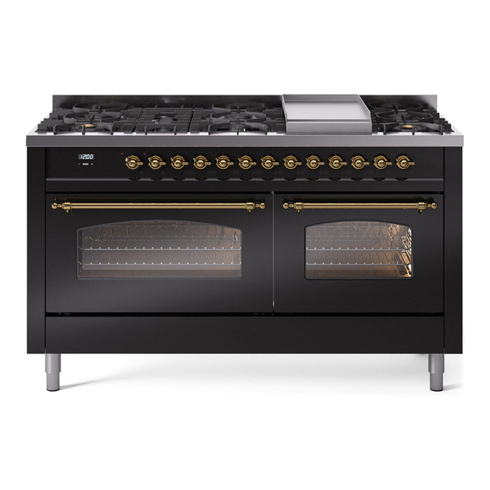 ILVE Nostalgie II 60" Dual Fuel Range with 9 Sealed Burners + Griddle + Triple Glass Door - UP60FNMP