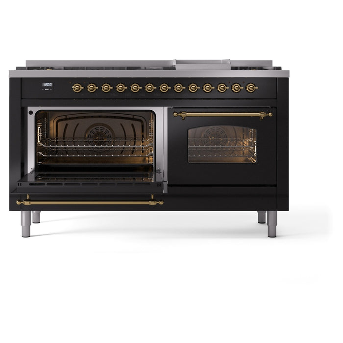 ILVE Nostalgie II 60" Dual Fuel Range with 9 Sealed Burners + Griddle + Triple Glass Door - UP60FNMP