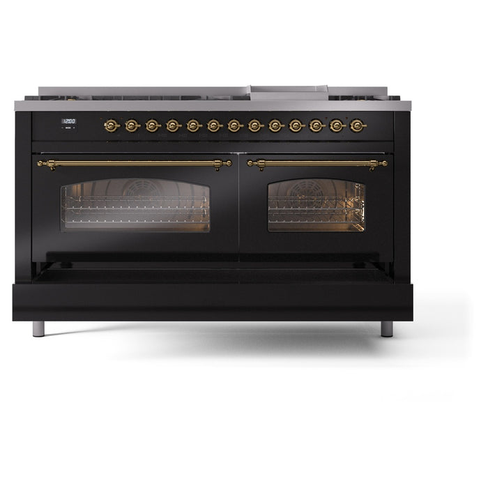 ILVE Nostalgie II 60" Dual Fuel Range with 9 Sealed Burners + Griddle + Triple Glass Door - UP60FNMP