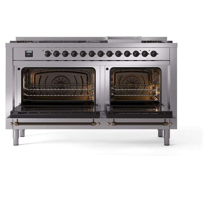 ILVE Nostalgie II 60" Dual Fuel Range with 9 Sealed Burners + Griddle + Triple Glass Door - UP60FNMP