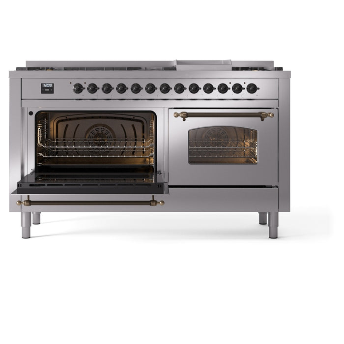 ILVE Nostalgie II 60" Dual Fuel Range with 9 Sealed Burners + Griddle + Triple Glass Door - UP60FNMP