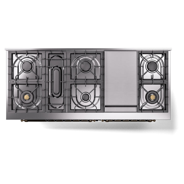 ILVE Nostalgie II 60" Dual Fuel Range with 9 Sealed Burners + Griddle + Triple Glass Door - UP60FNMP