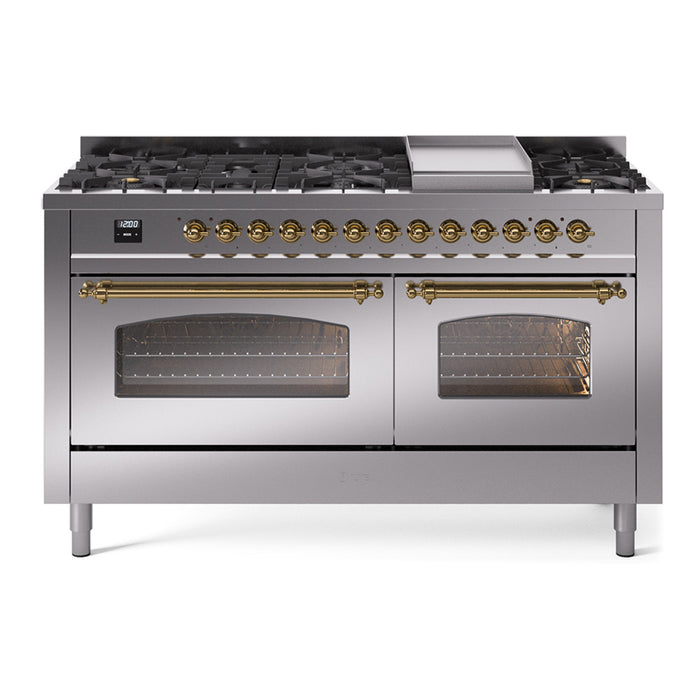 ILVE Nostalgie II 60" Dual Fuel Range with 9 Sealed Burners + Griddle + Triple Glass Door - UP60FNMP