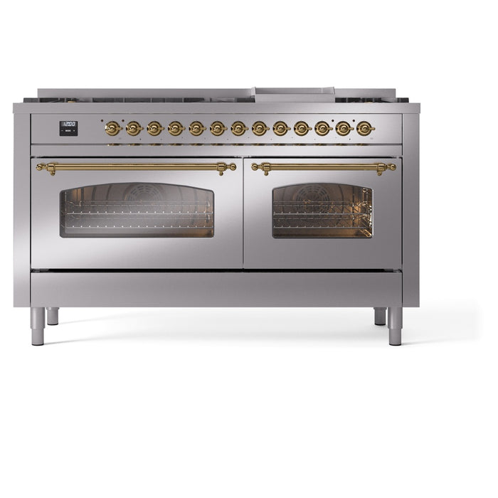 ILVE Nostalgie II 60" Dual Fuel Range with 9 Sealed Burners + Griddle + Triple Glass Door - UP60FNMP