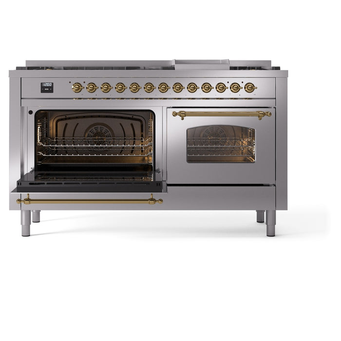 ILVE Nostalgie II 60" Dual Fuel Range with 9 Sealed Burners + Griddle + Triple Glass Door - UP60FNMP