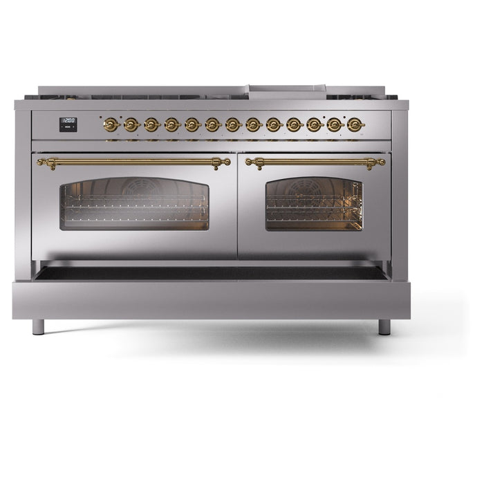 ILVE Nostalgie II 60" Dual Fuel Range with 9 Sealed Burners + Griddle + Triple Glass Door - UP60FNMP