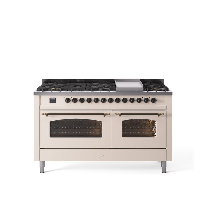 ILVE Nostalgie II 60" Dual Fuel Range with 9 Sealed Burners + Griddle + Triple Glass Door - UP60FNMP