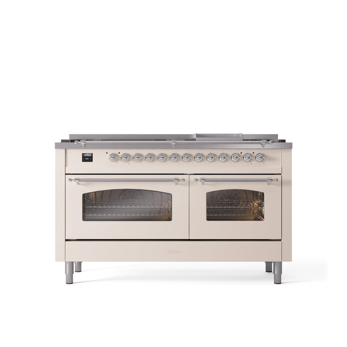 ILVE Nostalgie II 60" Dual Fuel Range with 9 Sealed Burners + Griddle + Triple Glass Door - UP60FNMP