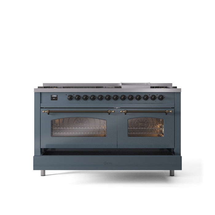 ILVE Nostalgie II 60" Dual Fuel Range with 9 Sealed Burners + Griddle + Triple Glass Door - UP60FNMP