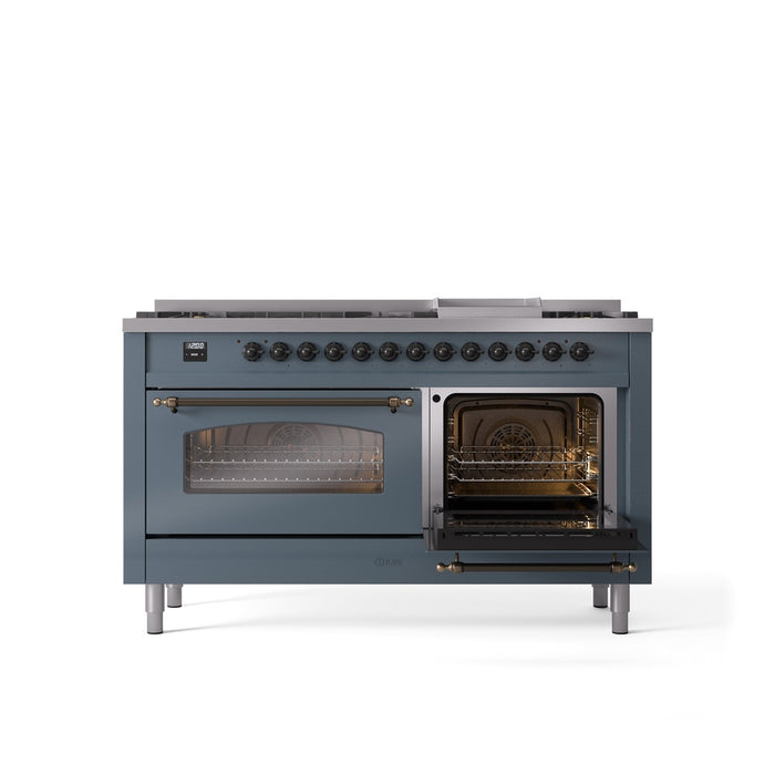 ILVE Nostalgie II 60" Dual Fuel Range with 9 Sealed Burners + Griddle + Triple Glass Door - UP60FNMP