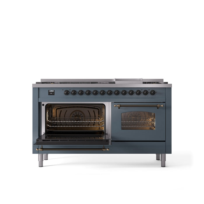 ILVE Nostalgie II 60" Dual Fuel Range with 9 Sealed Burners + Griddle + Triple Glass Door - UP60FNMP