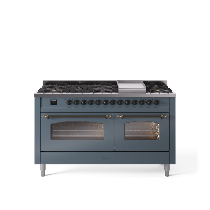 ILVE Nostalgie II 60" Dual Fuel Range with 9 Sealed Burners + Griddle + Triple Glass Door - UP60FNMP